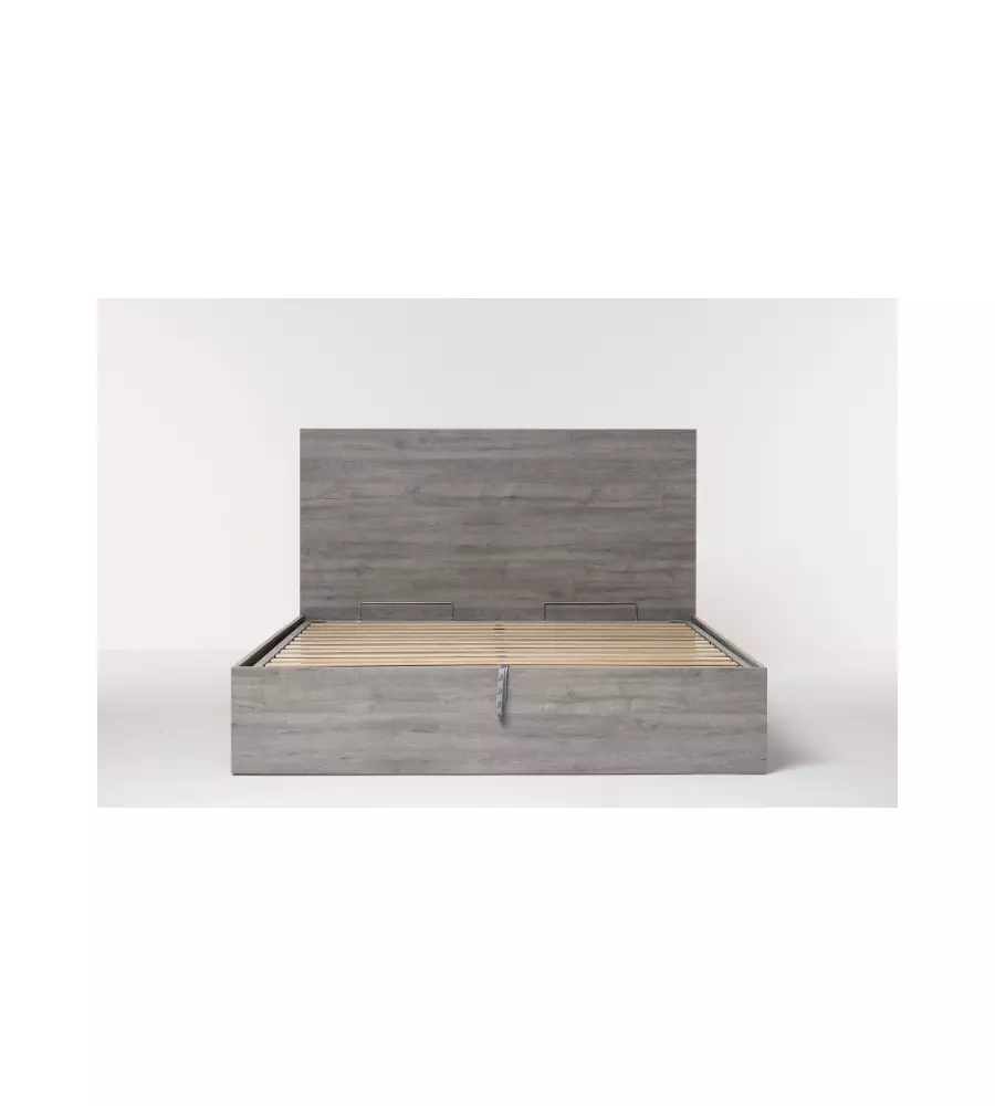 Letto matrimoniale "hi box" rovere grigio con rete e contenitore, 160x190 cm